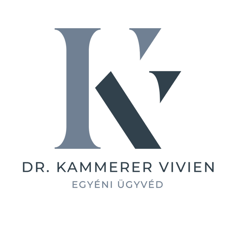 Logo featuring large stylized initials 'K' and 'V' with text below reading 'Dr. Kammerer Vivien Egyéni Ügyvéd'.